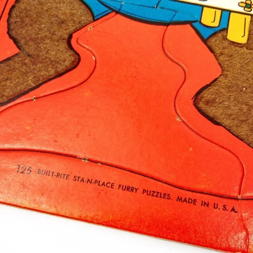 2 Built Rite Fuzzy, Furry Puzzles - Bunny/Bear, 1950’s Vintage